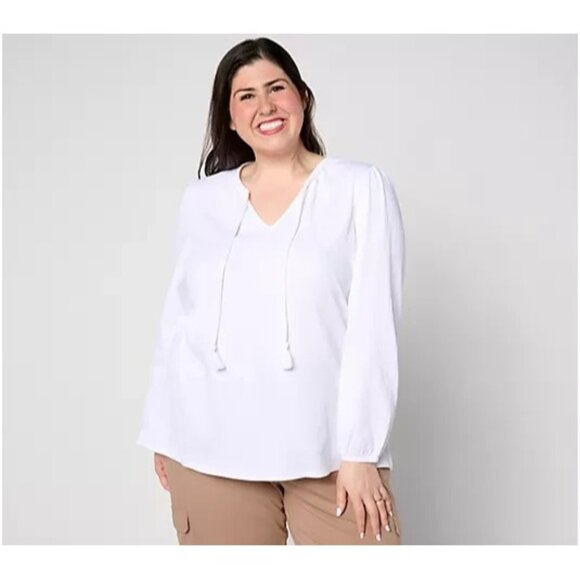 Belle by Kim Gravel Packabelle Tassel Peasant Top White 1X A639660 - Picture 1 of 1